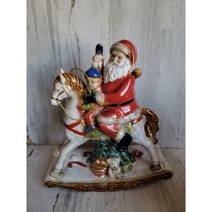 Vintage large ceramic Santa rocking horse figure Xmas home decor tree